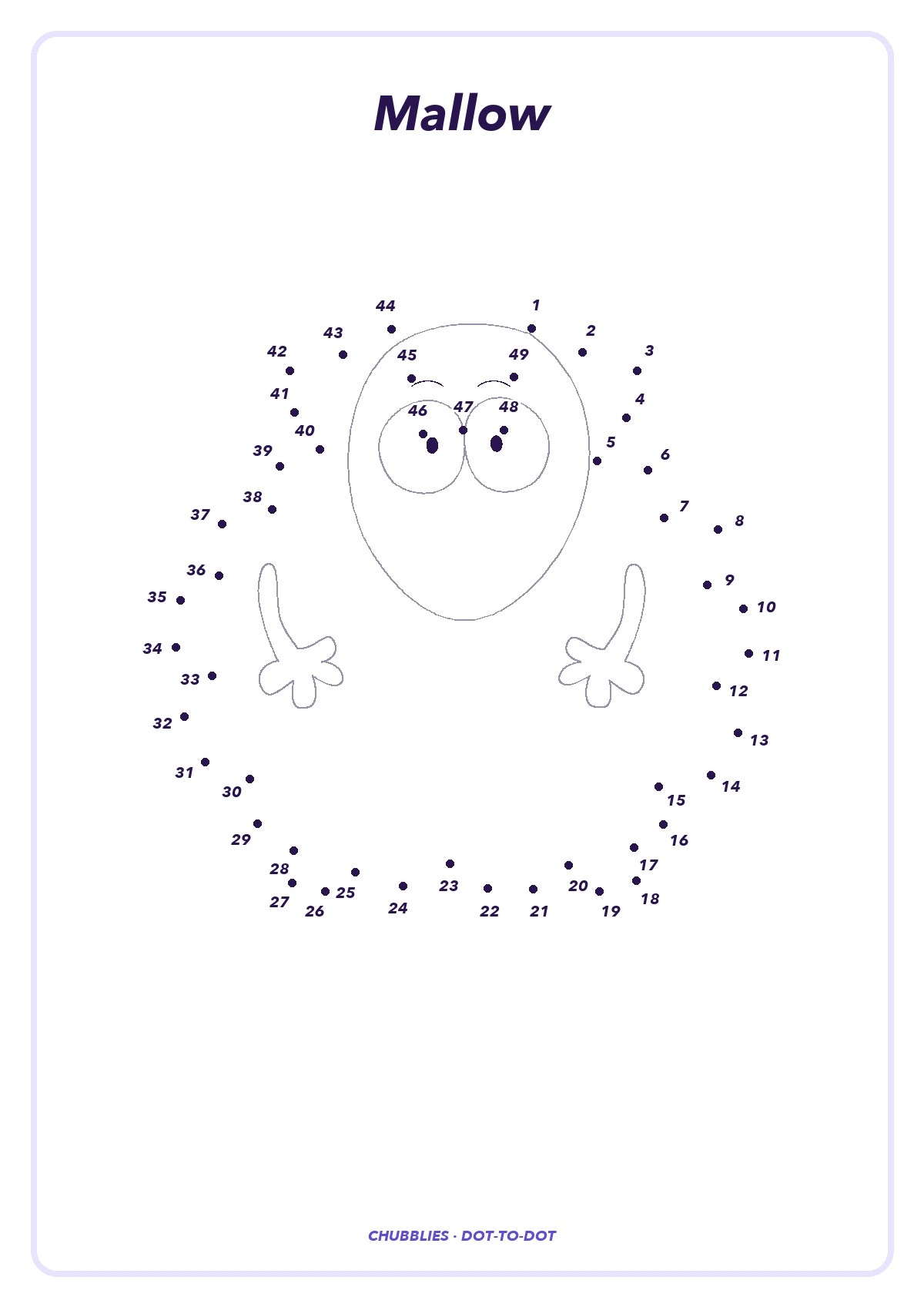 Mallow dot-to-dot puzzle with 49 clearly numbered dots
