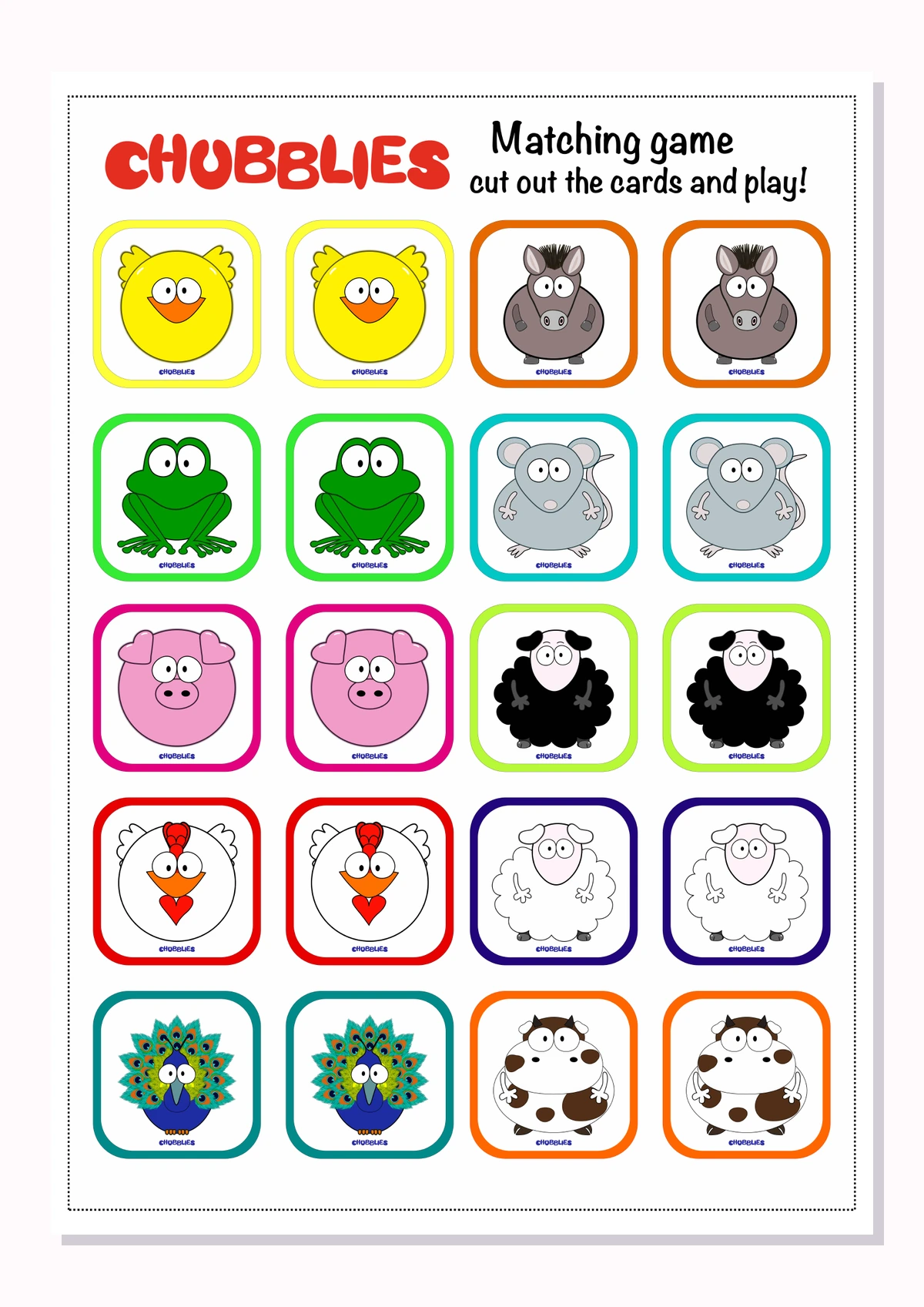 Preview of Chubblies Matching Cards